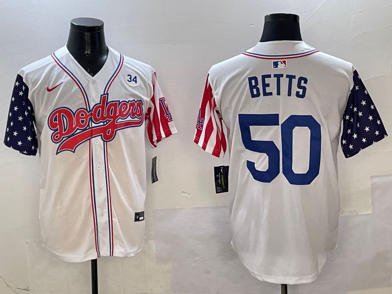 Men Los Angeles Dodgers 50 Betts White a generation of national flags Joint name 2025 Nike MLB Jersey style 11